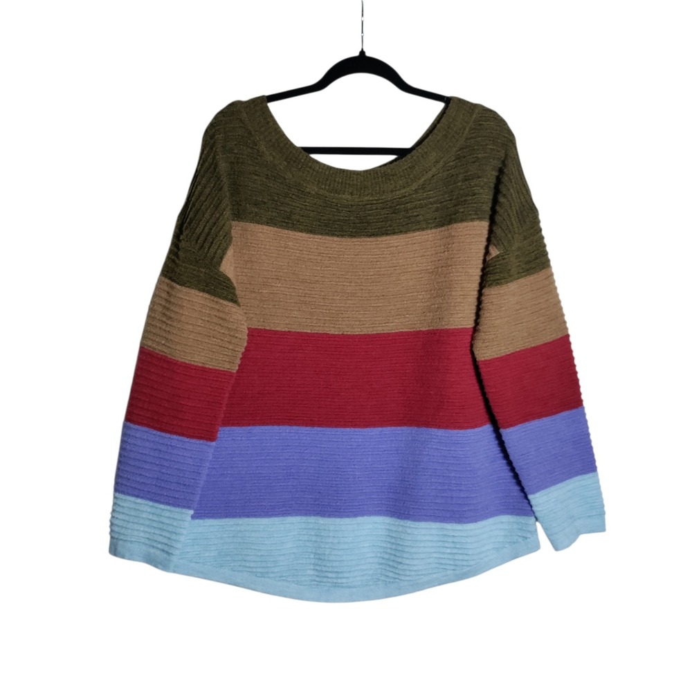 Earthbound Trading Co Womens Small Striped Colorblock Wool Blend Ribbed Sweater